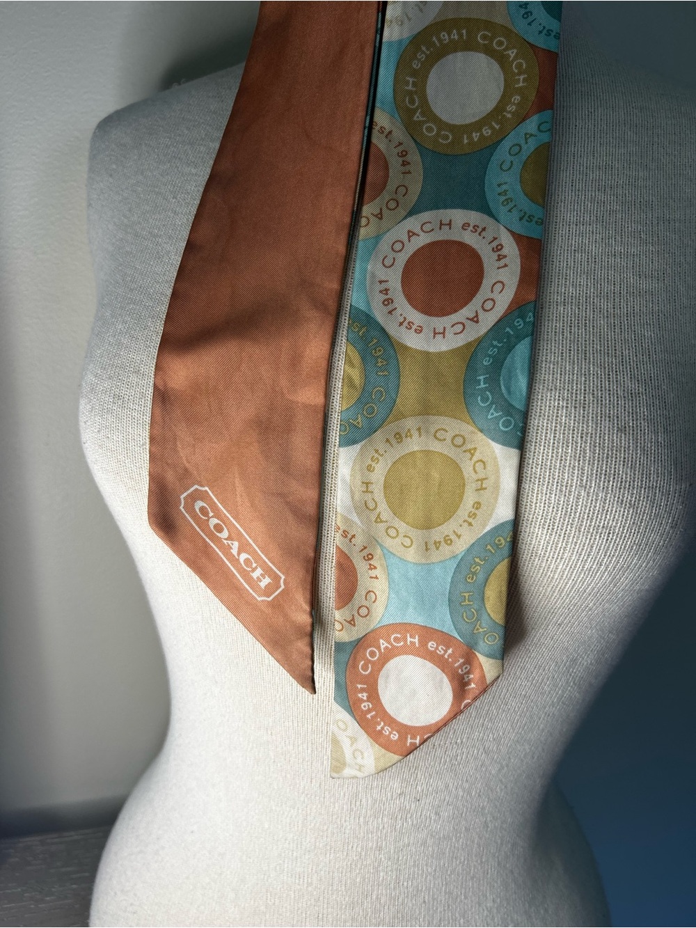 Coach Multicolor Circular Logo Silk Scarf/ Purse + Hair Tie Reversible Vintage